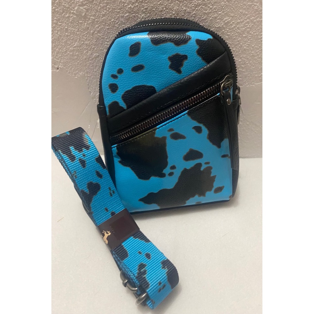 Montana West Crossbody Bag Women Turquoise Cow Print NEW Vegan Leather Sling